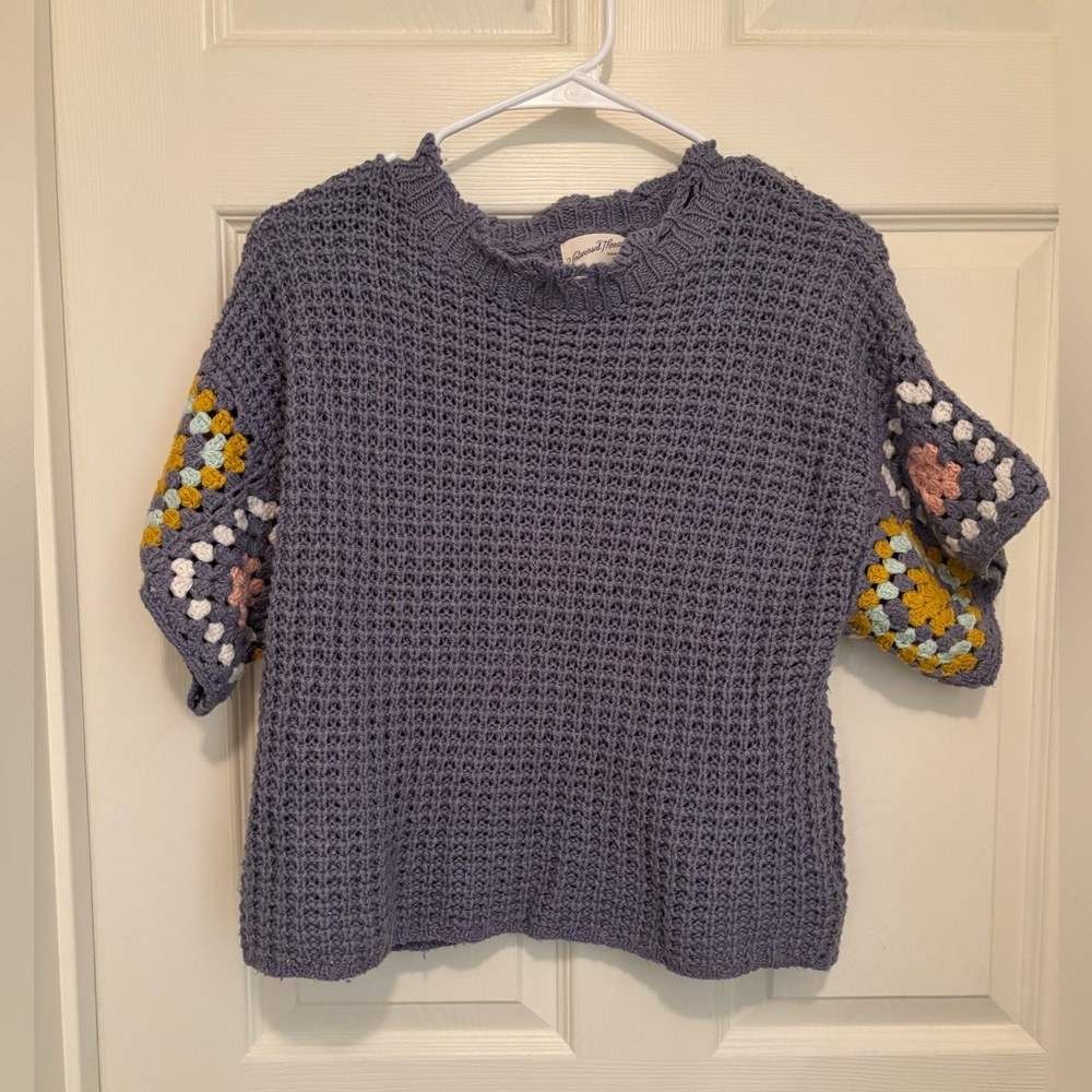 Universal Threads Crochet Sweater with Colorful Sleeves
